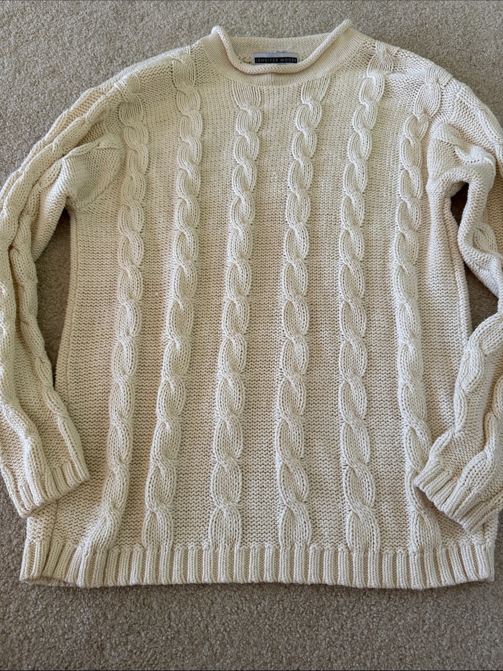 Ivory Cable-Knit Crewneck Sweater